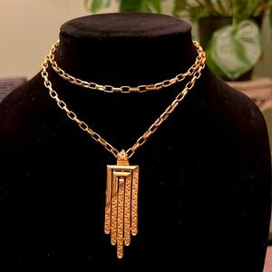 Vintage Monet Art Deco Style Goldtone Pendant and Chain Necklace